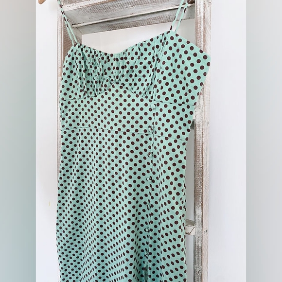 ZARA Linen Blend Polka Dot Turquoise Dress NWT Size Small - Picture 9 of 10